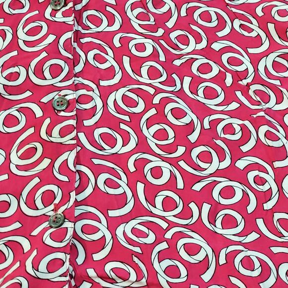 Vtg Esprit Sz S Pink Retro White Swirl 80s Pattern Button Up Down Blouse - Picture 2 of 11